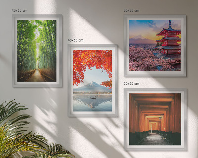 Zarámovaný set obrazov Bambusový les Fuji torii Japonsko