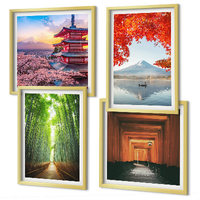 Zarámovaný set obrazov Bambusový les Fuji torii Japonsko