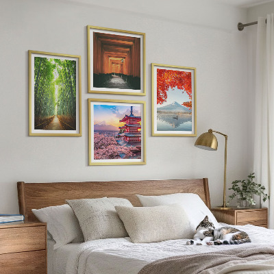 Zarámovaný set obrazov Bambusový les Fuji torii Japonsko