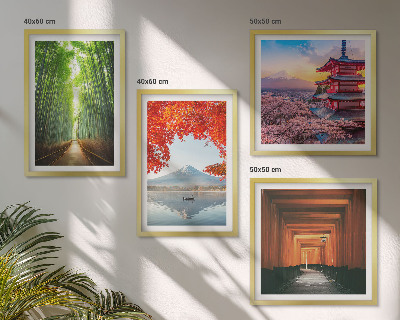 Zarámovaný set obrazov Bambusový les Fuji torii Japonsko