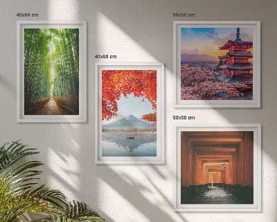 Zarámovaný set obrazov Bambusový les Fuji torii Japonsko