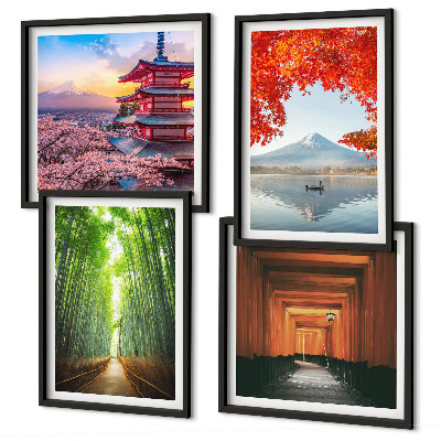 Zarámovaný set obrazov Bambusový les Fuji torii Japonsko