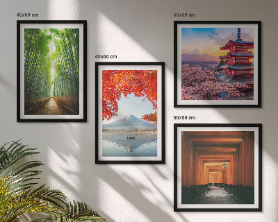 Zarámovaný set obrazov Bambusový les Fuji torii Japonsko