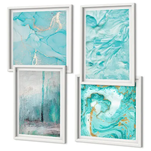Zarámovaný set obrazov abstraktné vzory v odtieňoch modrej
