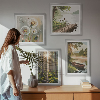 Dekoratívna sada obrazov Lesná krajina, jazero Łódź