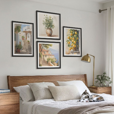 Zarámovaný set obrazov Citrónové kvetináče, rastliny, ulica