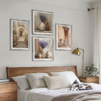 Zarámovaný set obrazov Levanduľové kvety a architektúra