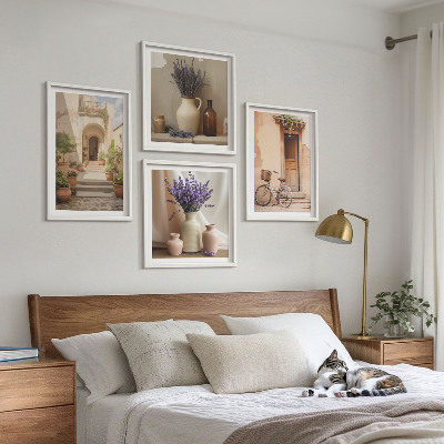 Zarámovaný set obrazov Levanduľové kvety a architektúra