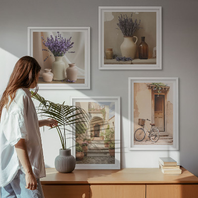 Zarámovaný set obrazov Levanduľové kvety a architektúra