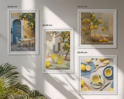 Dekoratívna sada obrazov citróny, limonáda a modré dvere