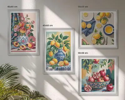Obrazy Kvety a ovocie vo vázach zarámovaný set