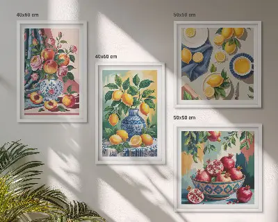 Obrazy Kvety a ovocie vo vázach zarámovaný set