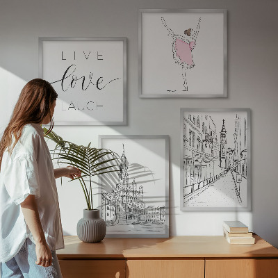 Dekoratívna sada obrazov Štýlová grafika balerína architektúra