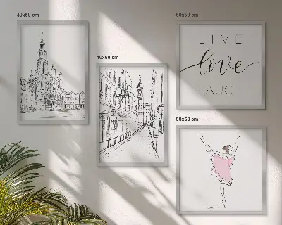 Dekoratívna sada obrazov štýlová grafika s motívom baleríny a architektúry