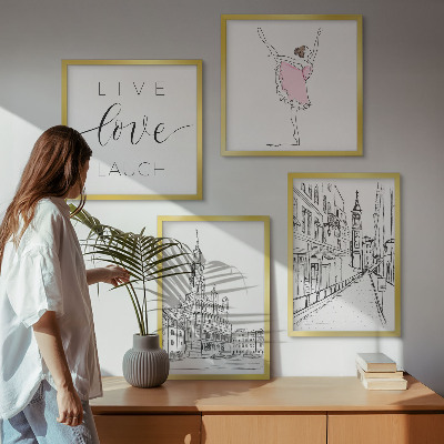 Dekoratívna sada obrazov Štýlová grafika balerína architektúra