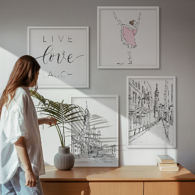 Dekoratívna sada obrazov Štýlová grafika balerína architektúra