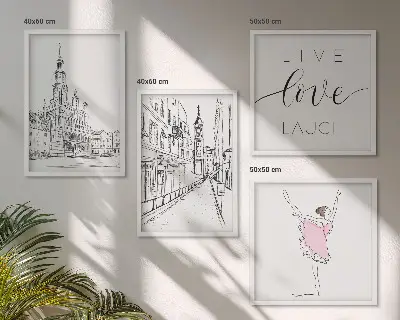Dekoratívna sada obrazov štýlová grafika s motívom baleríny a architektúry