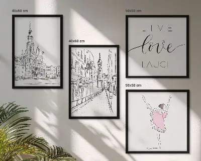 Dekoratívna sada obrazov štýlová grafika s motívom baleríny a architektúry