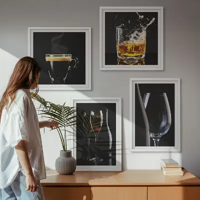Dekoratívna sada obrazov s motívom whisky, vína, šampanského a kávy