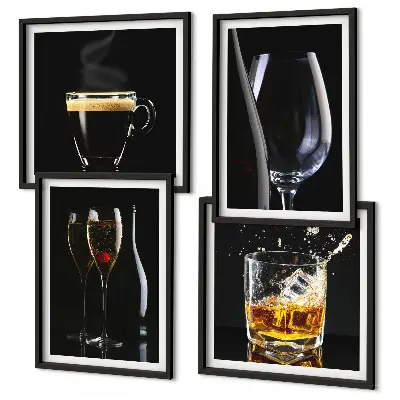 Dekoratívna sada obrazov s motívom whisky, vína, šampanského a kávy