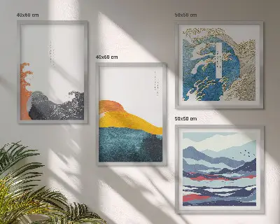 Dekoratívna sada obrazov japonská umelecká grafika s motívom vĺn