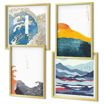 Dekoratívna sada obrazov japonská umelecká grafika s motívom vĺn