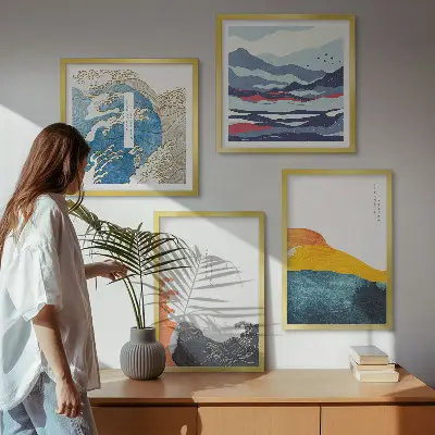 Dekoratívna sada obrazov japonská umelecká grafika s motívom vĺn