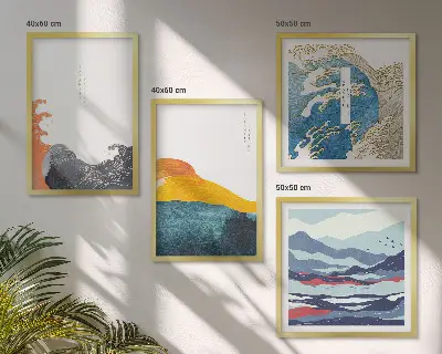 Dekoratívna sada obrazov japonská umelecká grafika s motívom vĺn