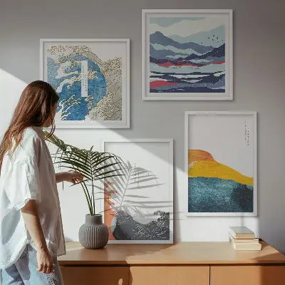 Dekoratívna sada obrazov japonská umelecká grafika s motívom vĺn