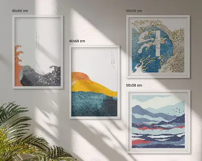 Dekoratívna sada obrazov japonská umelecká grafika s motívom vĺn