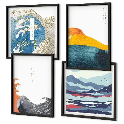 Dekoratívna sada obrazov japonská umelecká grafika s motívom vĺn