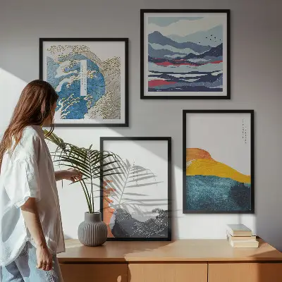 Dekoratívna sada obrazov japonská umelecká grafika s motívom vĺn