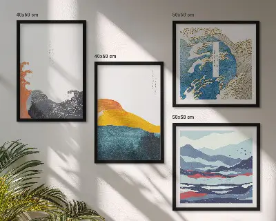 Dekoratívna sada obrazov japonská umelecká grafika s motívom vĺn