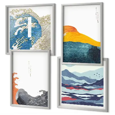 Dekoratívna sada obrazov japonská umelecká grafika s motívom vĺn