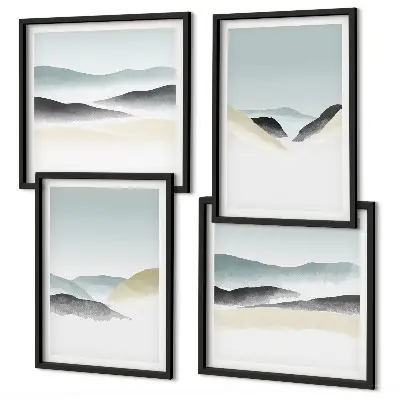 Zarámovaný set obrazov minimalistické pastelové farby s motívom hôr