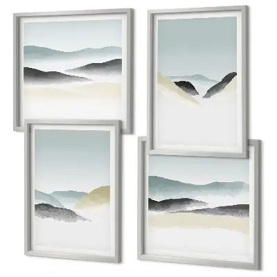 Zarámovaný set obrazov minimalistické pastelové farby s motívom hôr