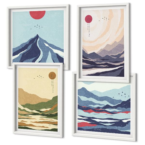 Dekoratívna sada obrazov Pastelové hory v japonskom štýle