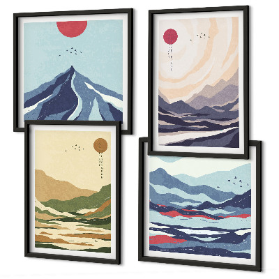 Dekoratívna sada obrazov Pastelové hory v japonskom štýle