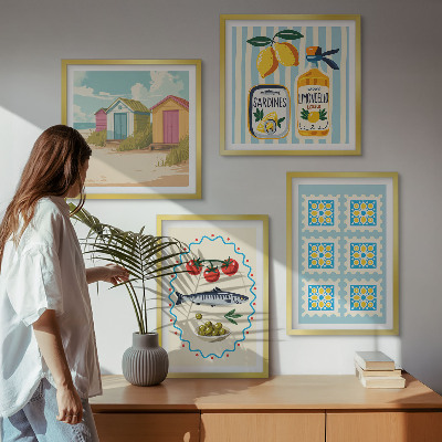Zarámovaný set obrazov Ilustrácie stredomorskej kuchyne