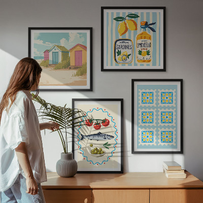 Zarámovaný set obrazov Ilustrácie stredomorskej kuchyne