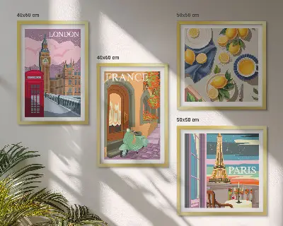 Dekoratívna sada obrazov mestské scenérie Paríž a Londýn