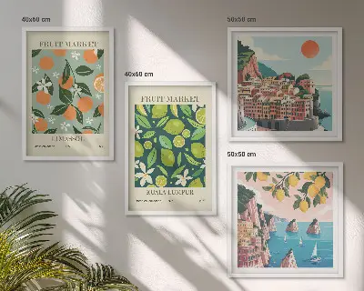 Zarámovaný set obrazov s motívom ovocných vzorov vo vintage štýle