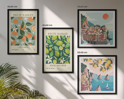 Zarámovaný set obrazov Ovocné vzory, vintage plagáty