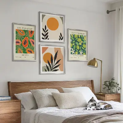 Zarámovaný set obrazov boho ovocné vzory s motívom papáje