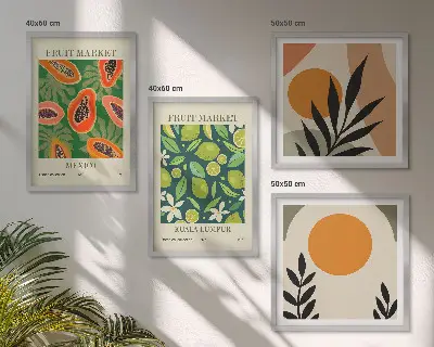 Zarámovaný set obrazov boho ovocné vzory s motívom papáje