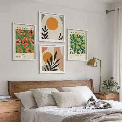 Zarámovaný set obrazov boho ovocné vzory s motívom papáje