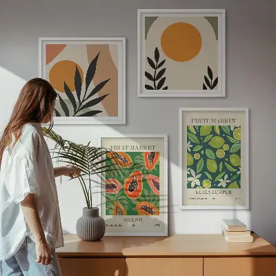 Zarámovaný set obrazov boho ovocné vzory s motívom papáje