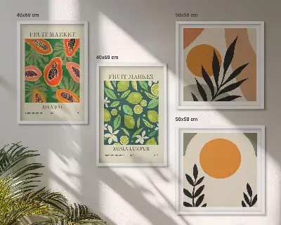 Zarámovaný set obrazov boho ovocné vzory s motívom papáje