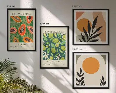 Zarámovaný set obrazov boho ovocné vzory s motívom papáje