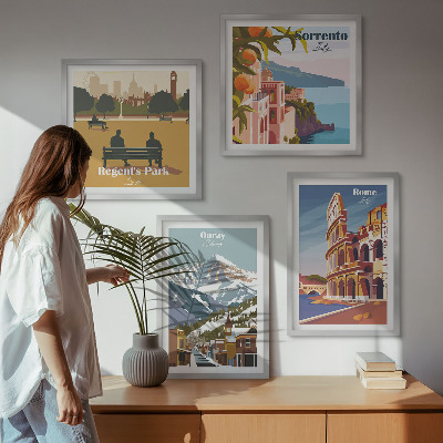 Dekoratívna sada obrazov Retro ilustrácie slávnych miest